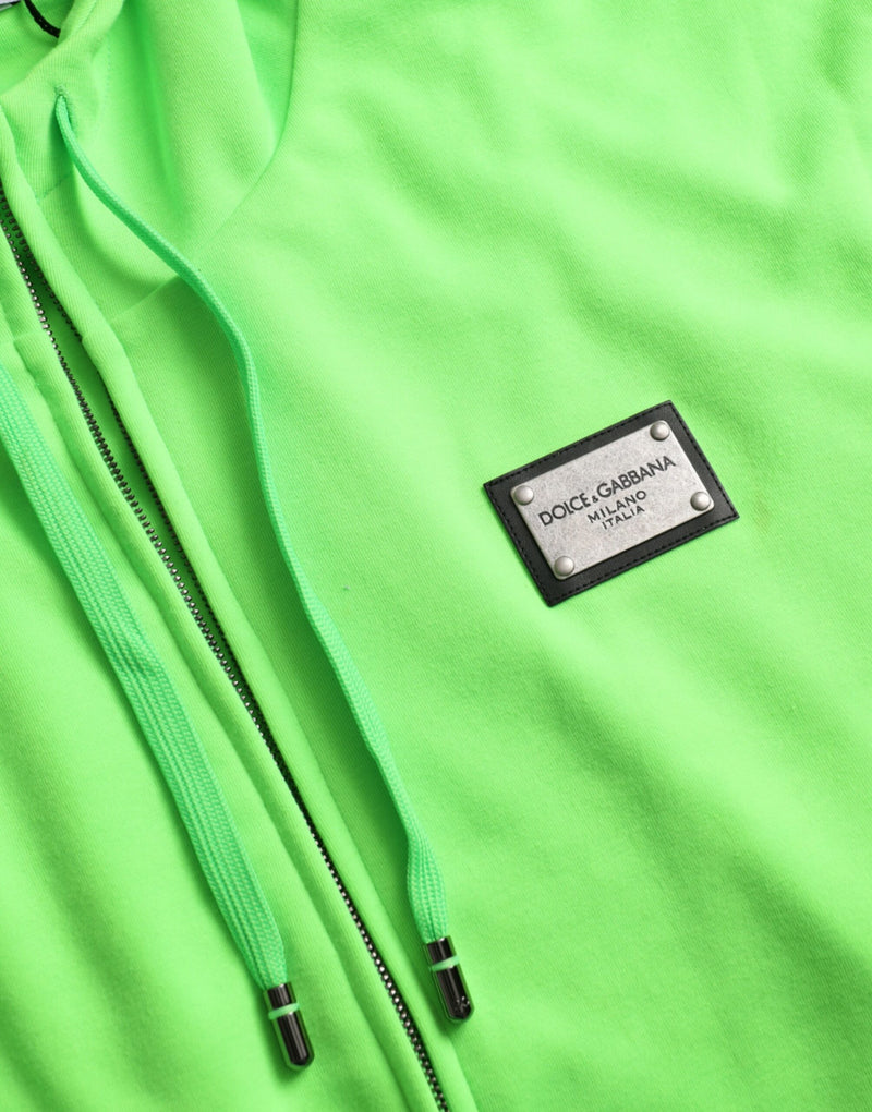 Dolce & Gabbana Neon Green Logo Full Zip Hooded Sweatshirt Sweater