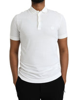 Dolce & Gabbana White Crown Patch Cotton Collared Polo T-shirt