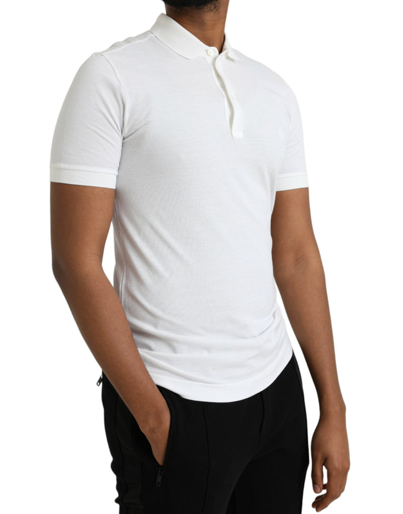 Dolce & Gabbana White Crown Patch Cotton Collared Polo T-shirt