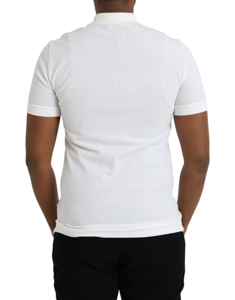 Dolce & Gabbana White Crown Patch Cotton Collared Polo T-shirt