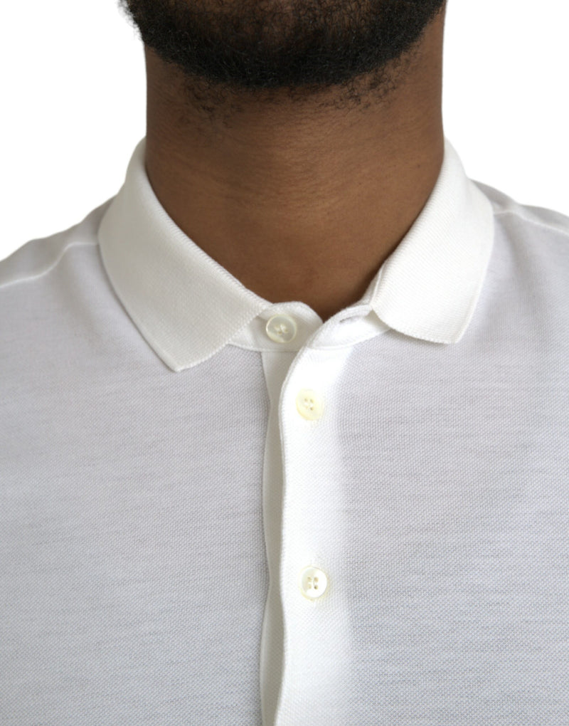 Dolce & Gabbana White Crown Patch Cotton Collared Polo T-shirt