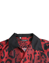 Dolce & Gabbana Red Leopard Silk Button Down Casual Shirt