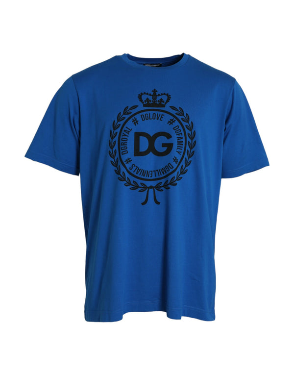 Dolce & Gabbana Blue Crown Logo Cotton Crew Neck T-shirt