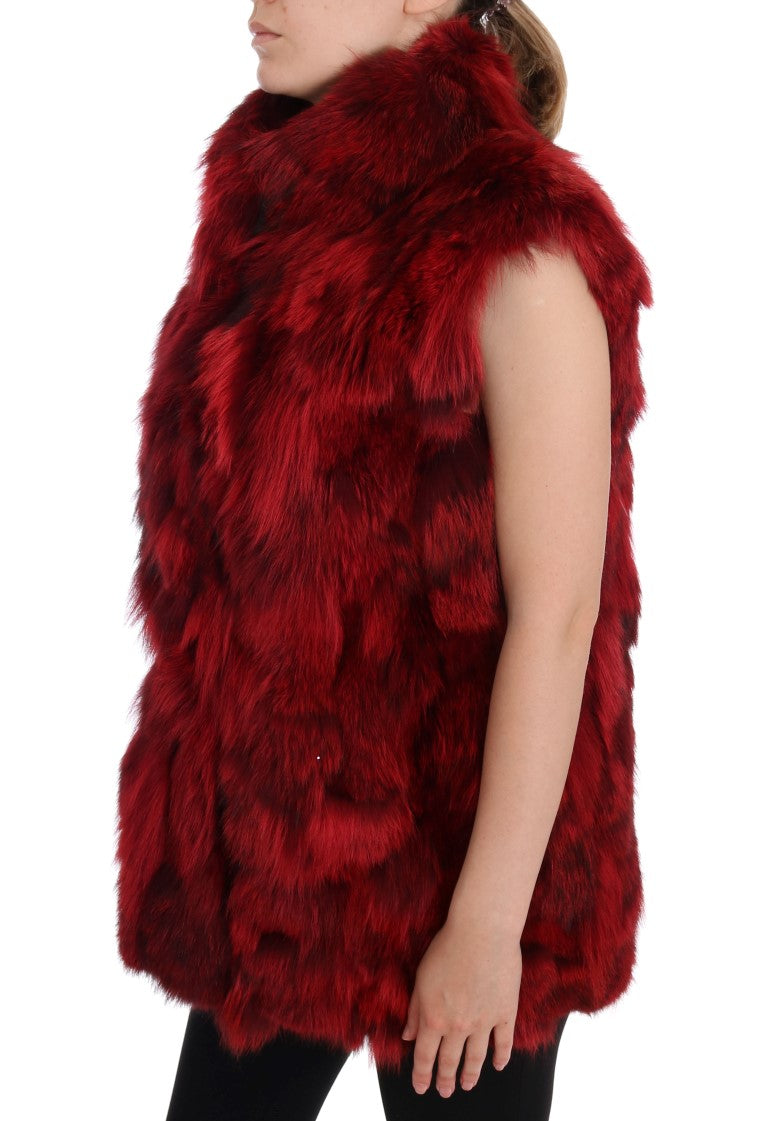 Dolce & Gabbana Luxurious Red Coyote Fur Long Vest Jacket