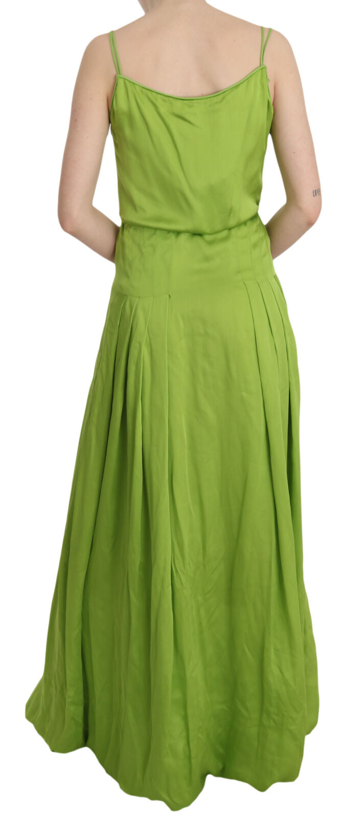 Dsquared² Green Spaghetti Strap Long A-line Pleated Dress