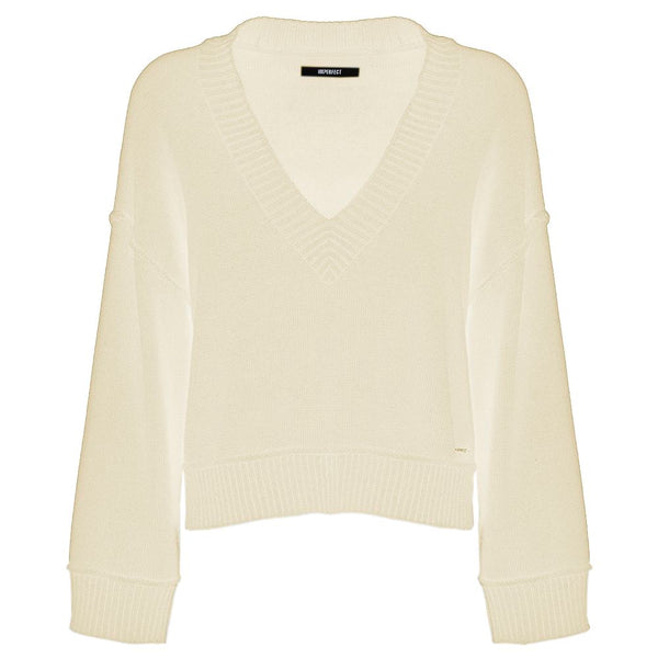 Imperfect Chic Beige V-Neck Wool Blend Sweater