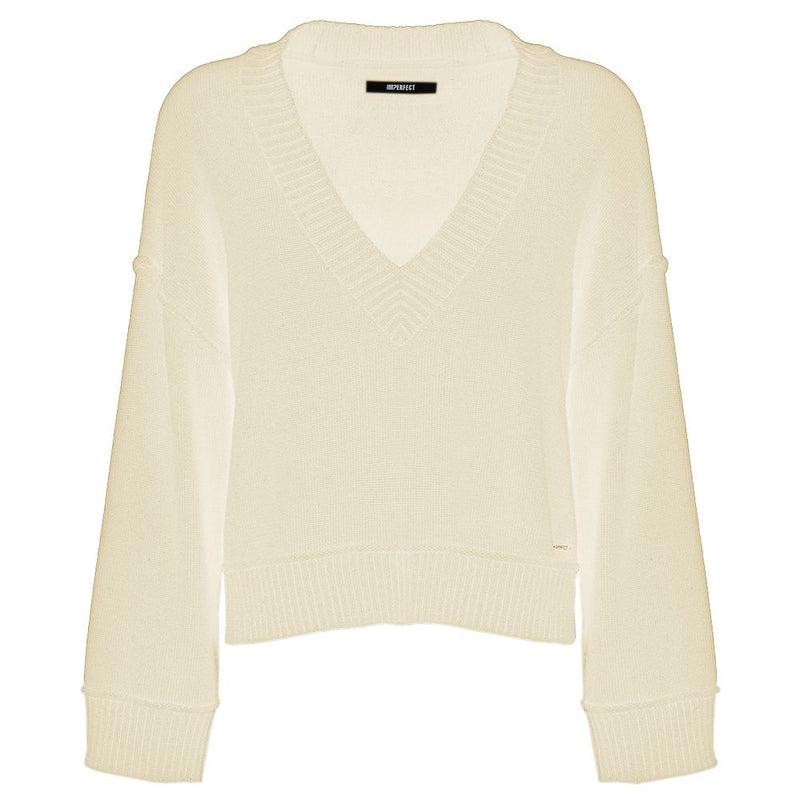 Imperfect Chic Beige V-Neck Wool Blend Sweater