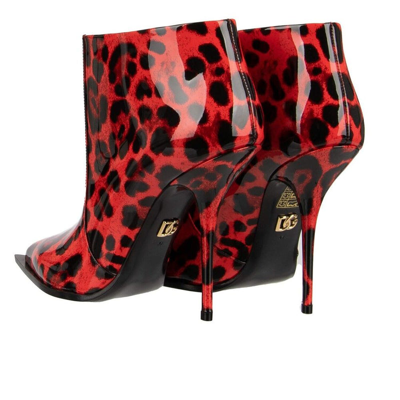 Dolce & Gabbana Elegant Leopard Print Patent Ankle Boots