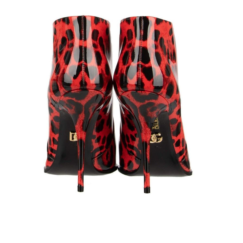 Dolce & Gabbana Elegant Leopard Print Patent Ankle Boots