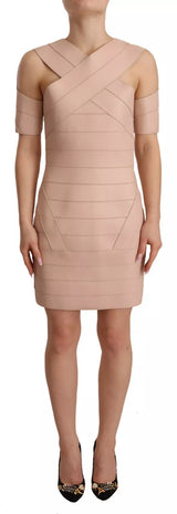 Dsquared² Beige Leather Open Shoulder Sheath Mini Dress