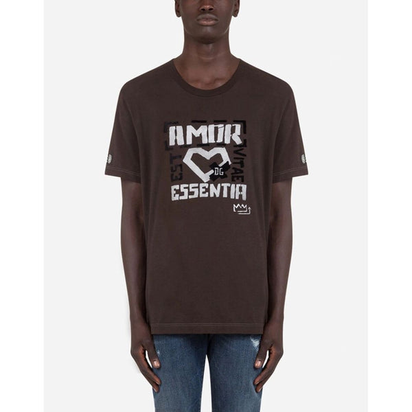 Dolce & Gabbana Elegant Brown Cotton Tee with Iconic Print