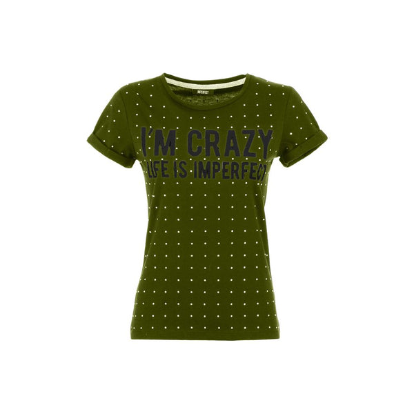 Imperfect Army Green Strass Embellished Cotton Tee