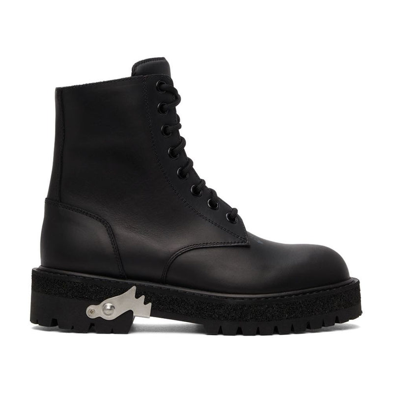 Off-White Sleek Black Leather Ankle Boots