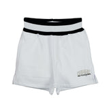 Comme Des Fuckdown Chic White Stretch Shorts with Logo Print