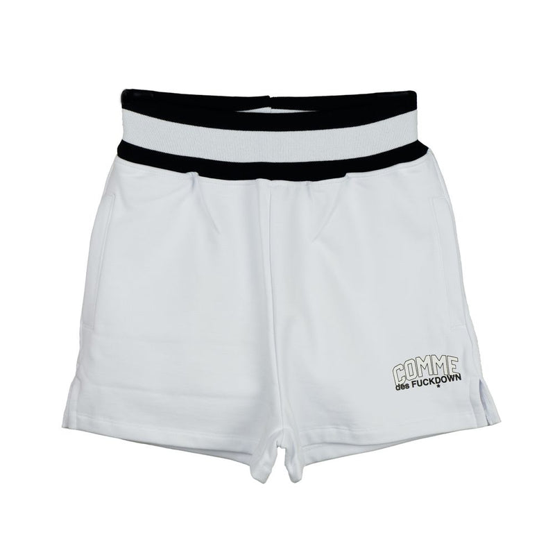 Comme Des Fuckdown Chic White Stretch Shorts with Logo Print