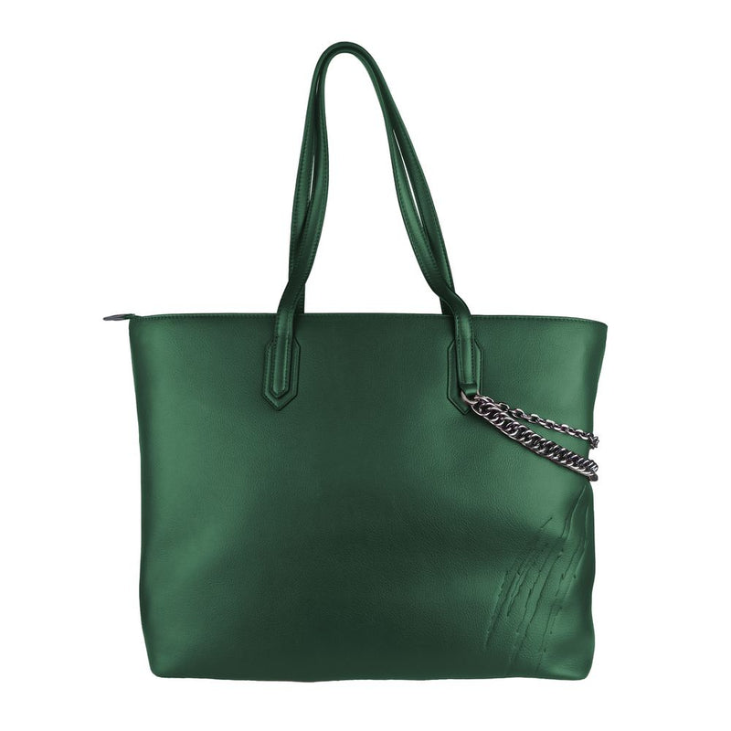 Plein Sport Eco-Chic Dark Green Shoulder Bag with Chain Detail