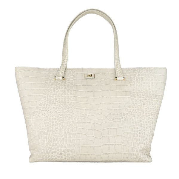 Cavalli Class Chic White Calfskin Leather Handbag