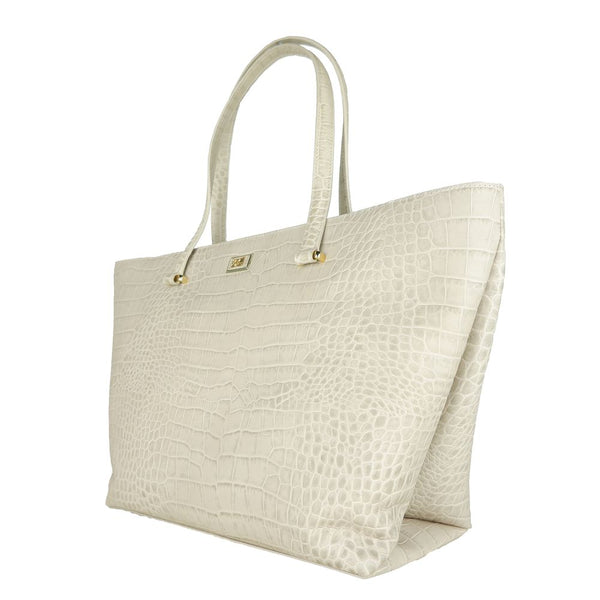 Cavalli Class Chic White Calfskin Leather Handbag