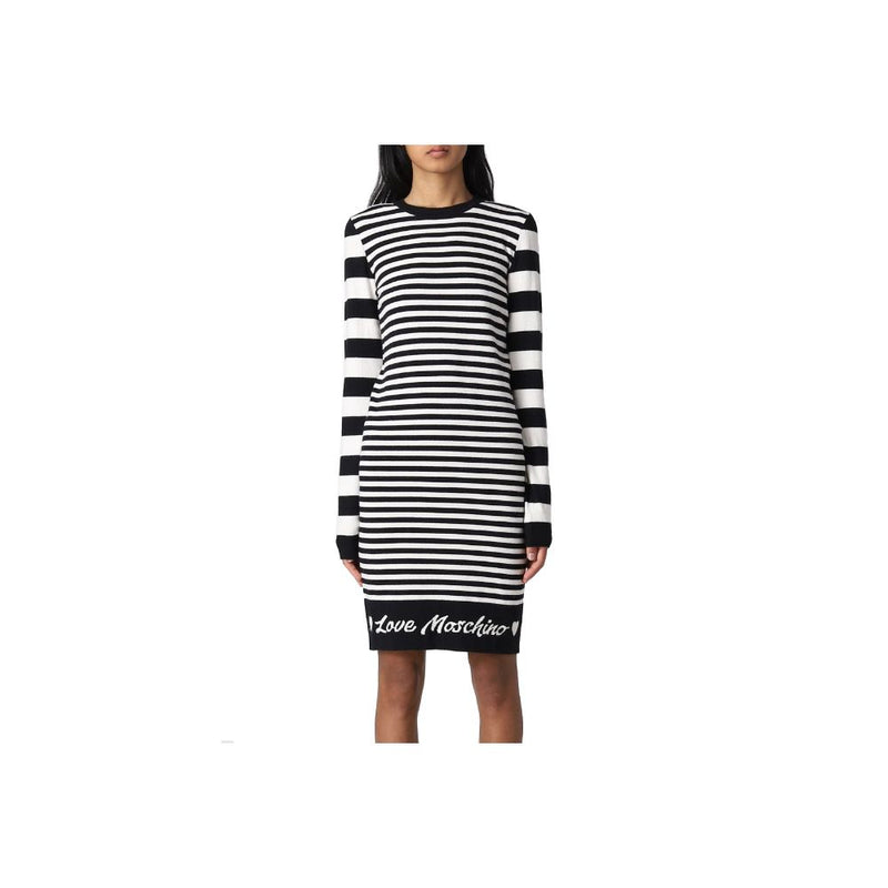 Love Moschino Elegant Striped Knit Dress with Long Sleeves