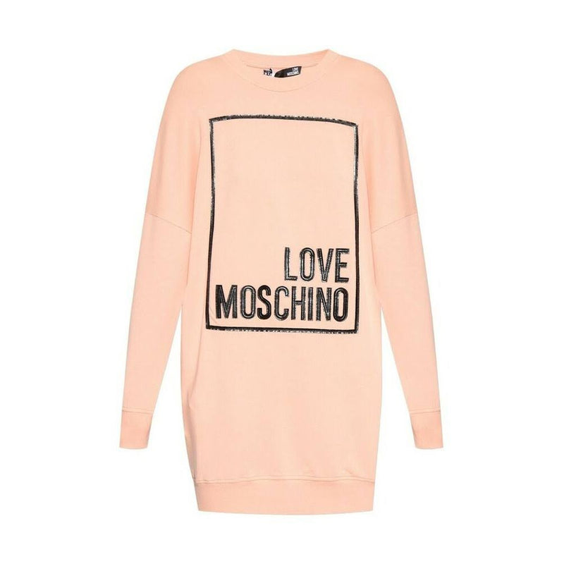 Love Moschino Chic Pink Sweatshirt Dress with Eco-Leather Logo