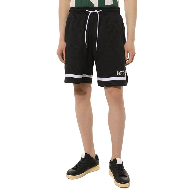 Comme Des Fuckdown Sleek Black Bermuda Shorts with Logo Detail