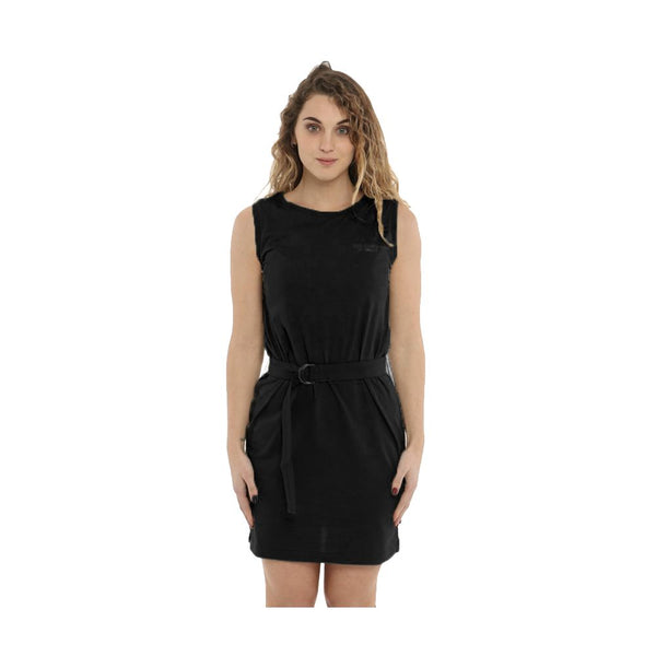 Imperfect Elegant Sleeveless Black Cotton Dress with Belt