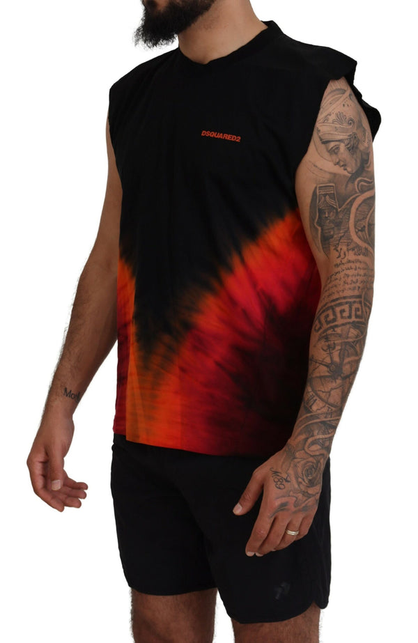 Dsquared² Black Orange Cotton Sleeveless Tank T-shirt