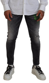 Dsquared² Gray Washed Green Print Skinny Casual Denim Jeans