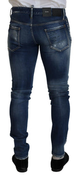 Dsquared² Blue Washed Cotton Tattered Skinny Denim Jeans