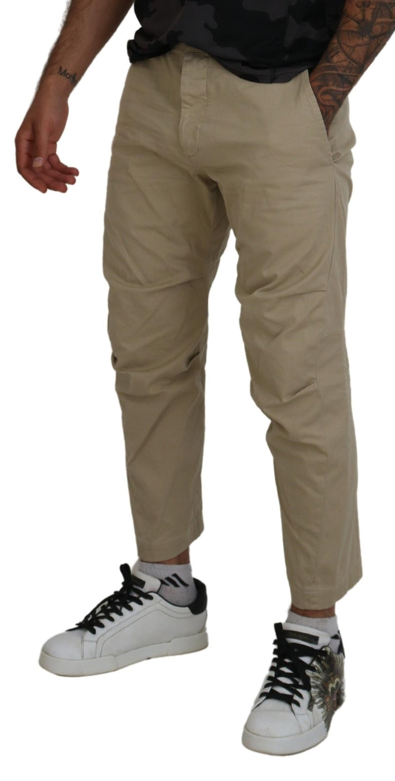 Dsquared² Beige Cotton Printed Leg Men Casual Pants