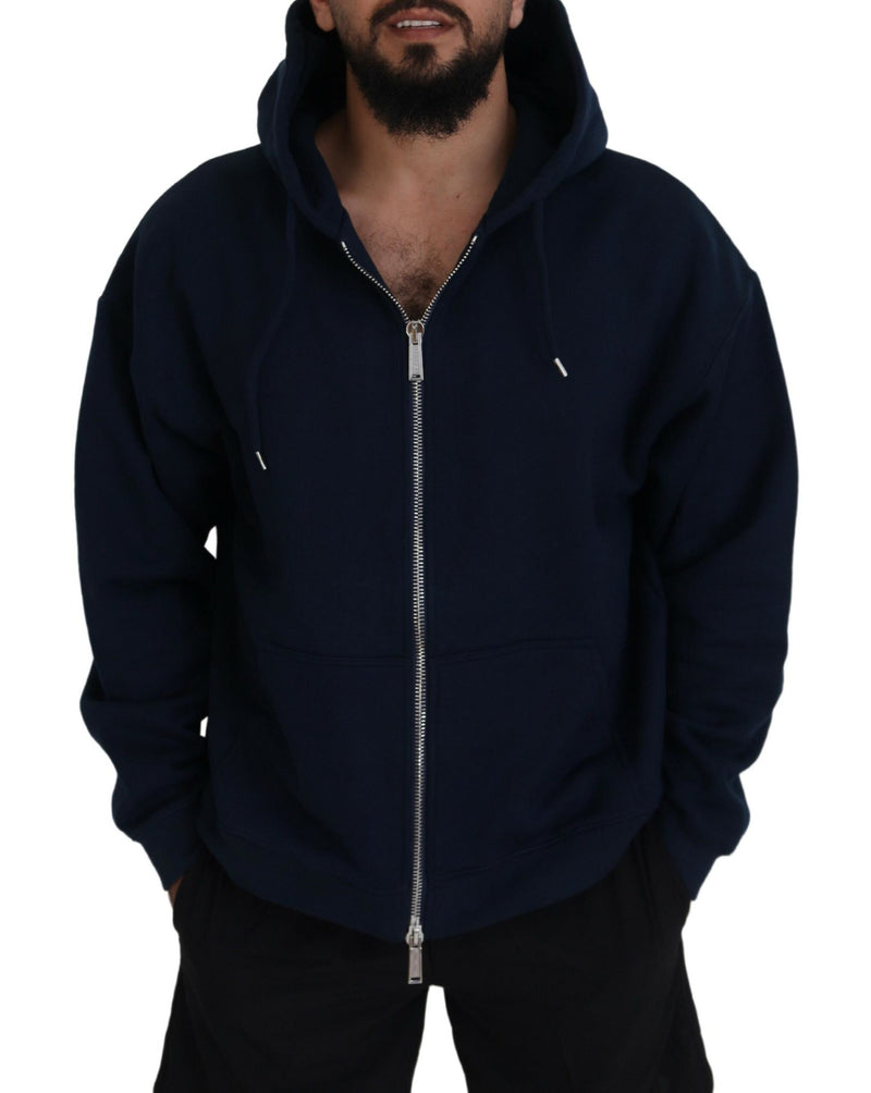 Dsquared² Blue Cotton Hooded Full Zip Men Jacket Sweater