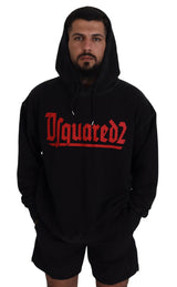 Dsquared² Black Cotton Hooded Printed Men Pullover Sweater