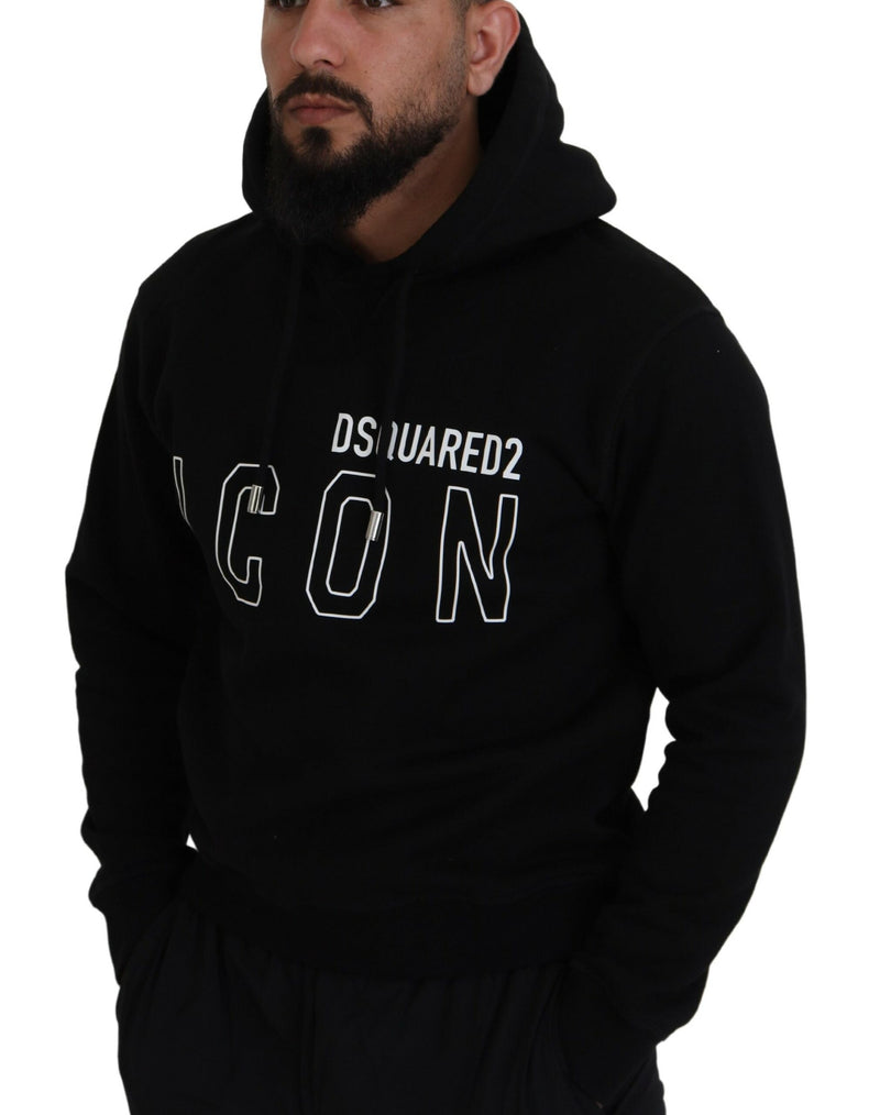 Dsquared² Black Cotton Hooded Printed Men Pullover Sweater