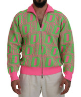 Dsquared² Pink Green Collared Long Sleeves Full Zip Sweater