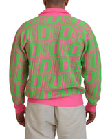 Dsquared² Pink Green Collared Long Sleeves Full Zip Sweater