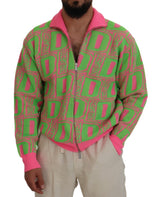 Dsquared² Pink Green Collared Long Sleeves Full Zip Sweater