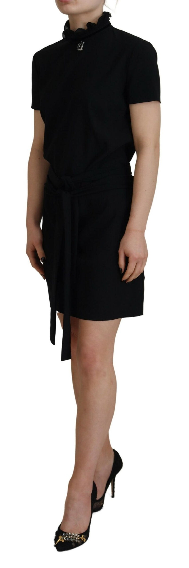 Dsquared² Black Polyester Short Sleeves Sheath Mini Dress