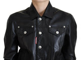 Dsquared² Black Leather Collared Long Sleeves Jacket