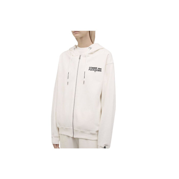 Comme Des Fuckdown Elegant White Hooded Sweatshirt with Logo Print