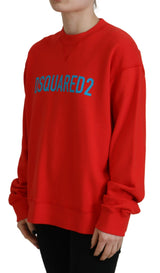 Dsquared² Red Cotton Printed Crew Neck Long Sleeve Sweater