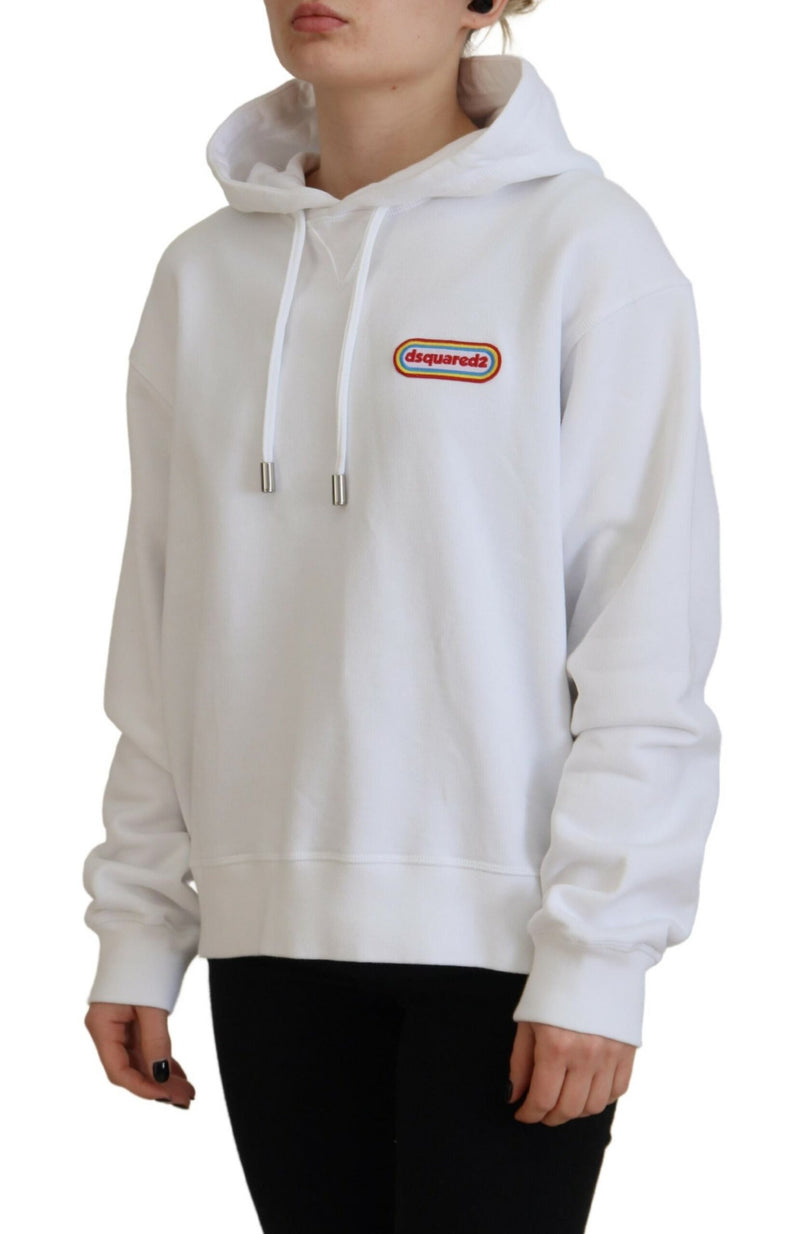 Dsquared² White Logo Patch Cotton Hoodie Sweatshirt Sweater