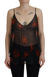 Dsquared² Black Floral Print Spaghetti Strap Tank Blouse Top