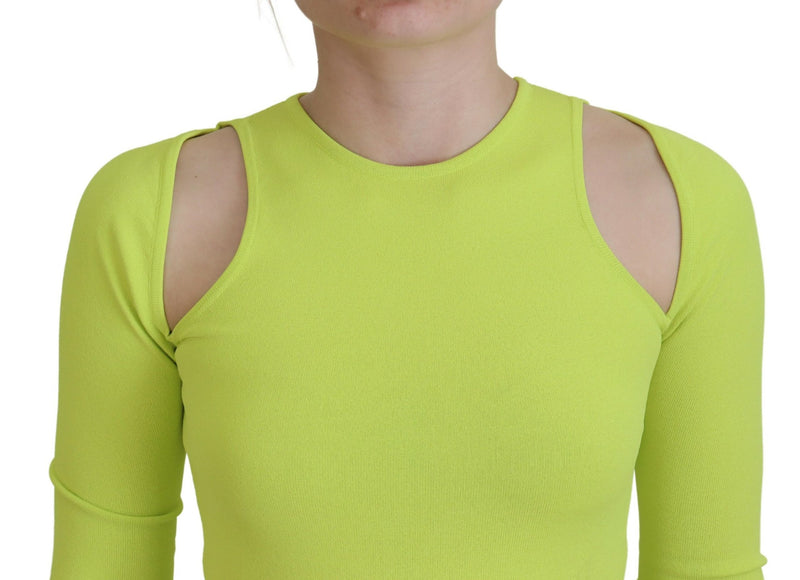 Dsquared² Yellow Green Viscose Open Shoulder Long Sleeves Top