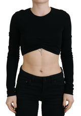 Dsquared² Black Viscose Cropped Round Neck Long Sleeves Top