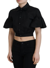 Dsquared² Black Collared Button Down Short Sleeve Cropped Top