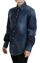 Dsquared² Blue Washed Cotton Button Down Collared Denim Top