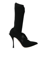 Dolce & Gabbana Black Stiletto Heels Mid Calf Boots Shoes