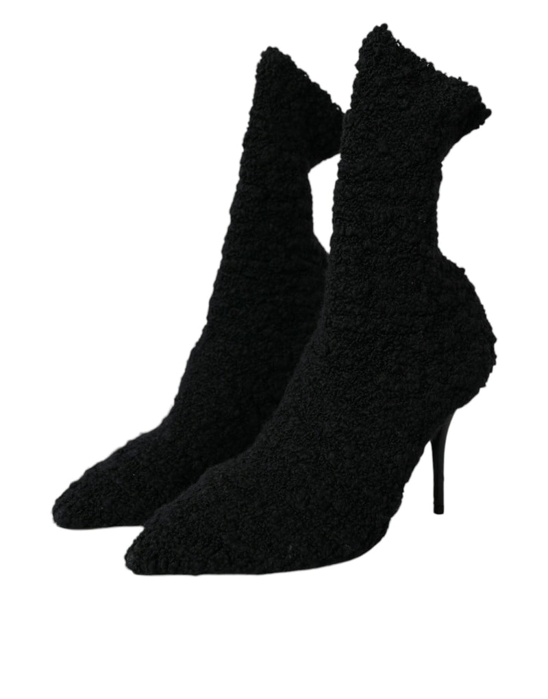 Dolce & Gabbana Black Suede Leather Ankle Heels Boots Shoes