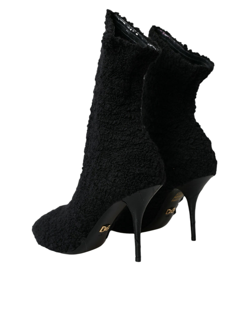 Dolce & Gabbana Black Suede Leather Ankle Heels Boots Shoes