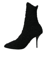 Dolce & Gabbana Black Suede Leather Ankle Heels Boots Shoes